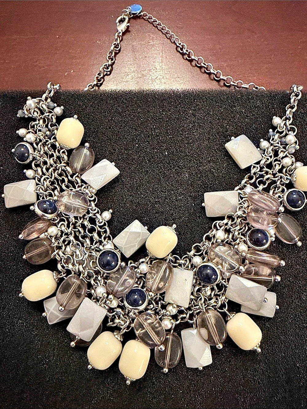 Talbots Multi-Strand Beaded Statement Necklace in Silver & White